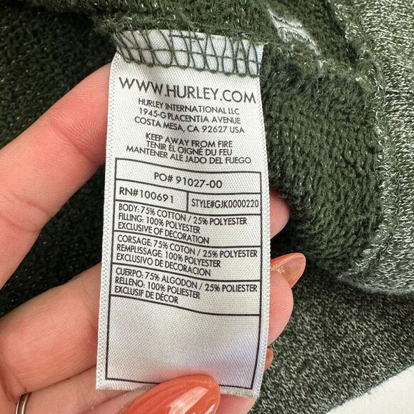 Hurley Green Oversized Sweater Sweatshirt Jacket Mock Neck Pockets Sz XL - Picture 8 of 11